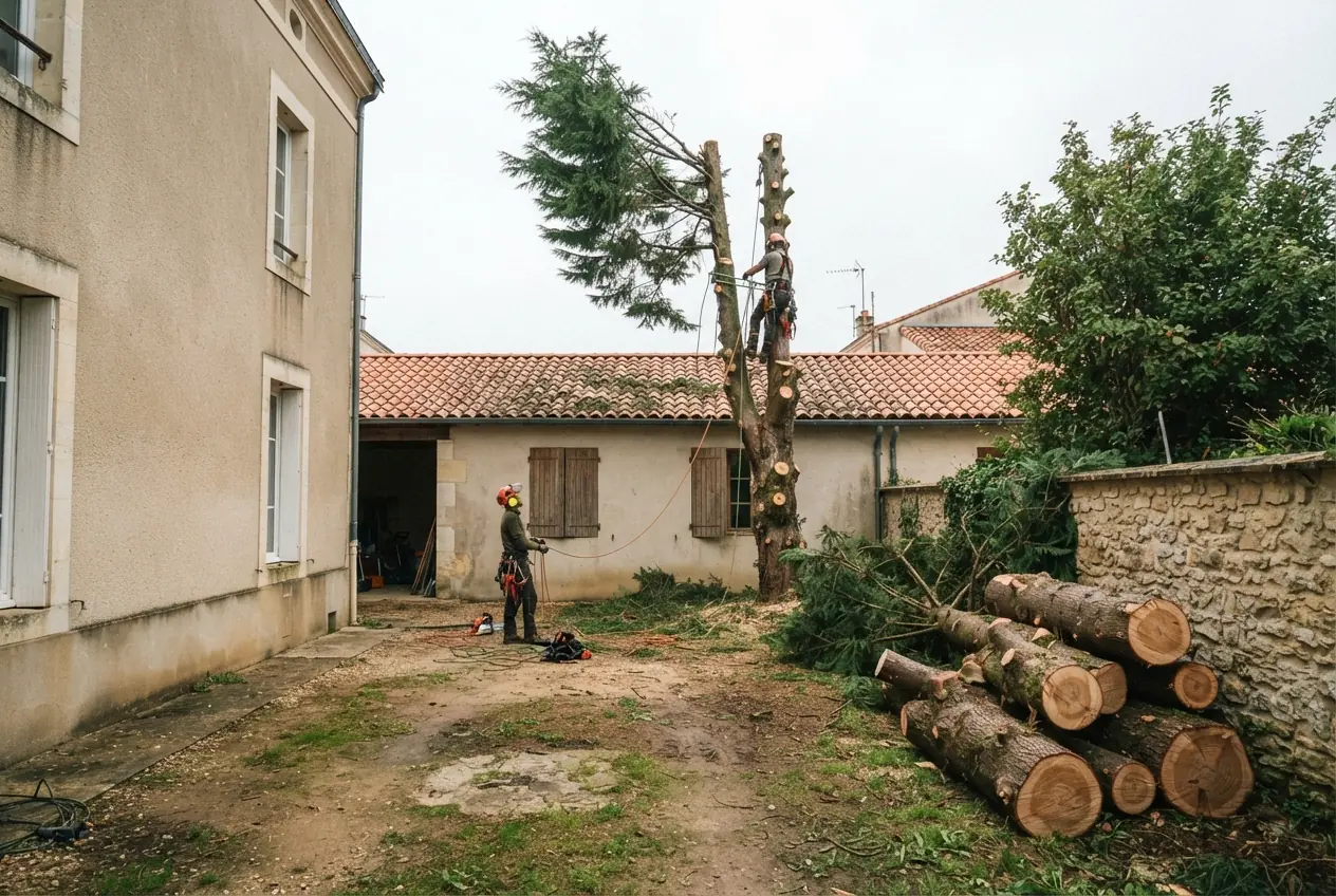 Arboriste démontant un arbre dangereux à Niort