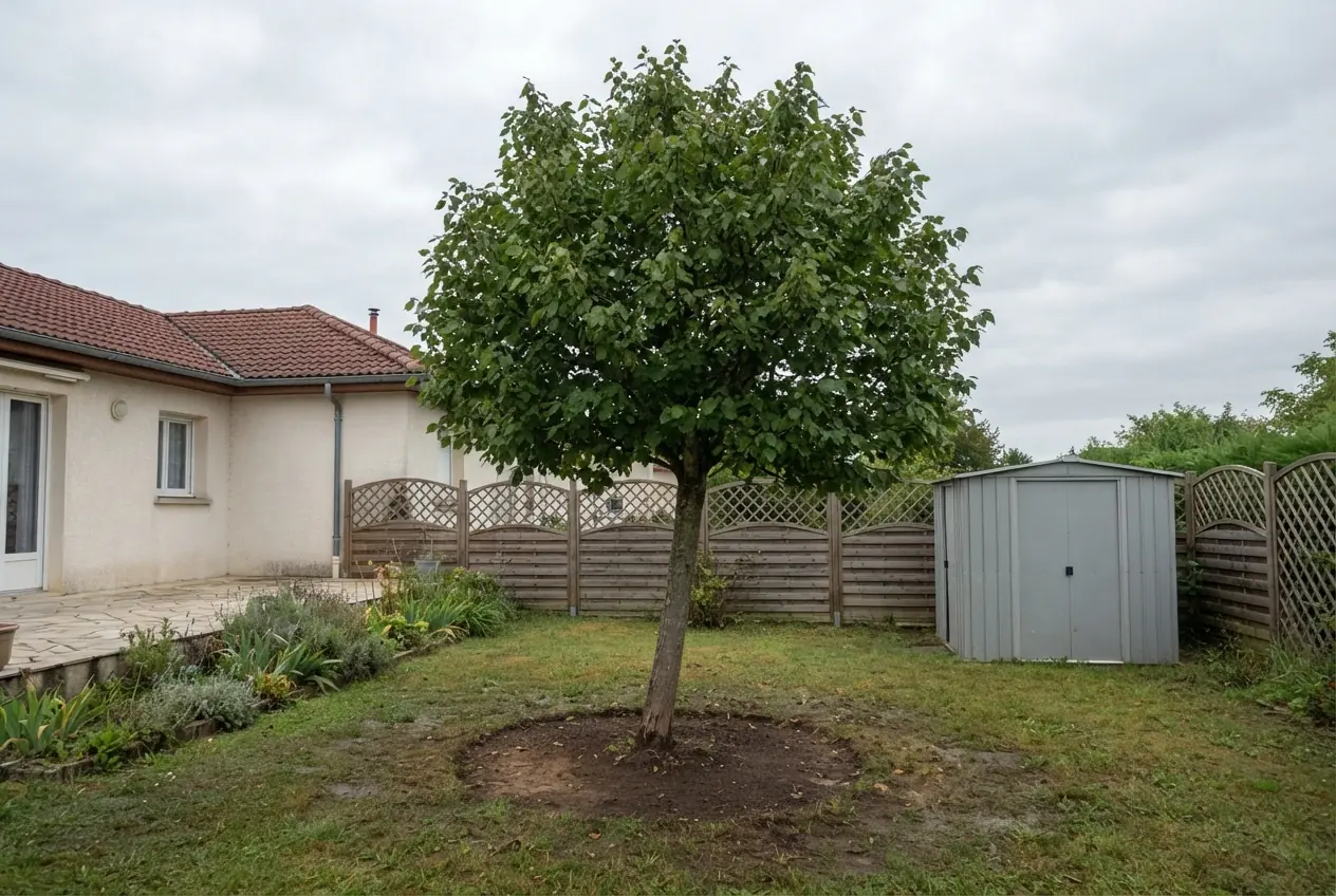Arbre incliné avant abattage contrôlé à Bessines