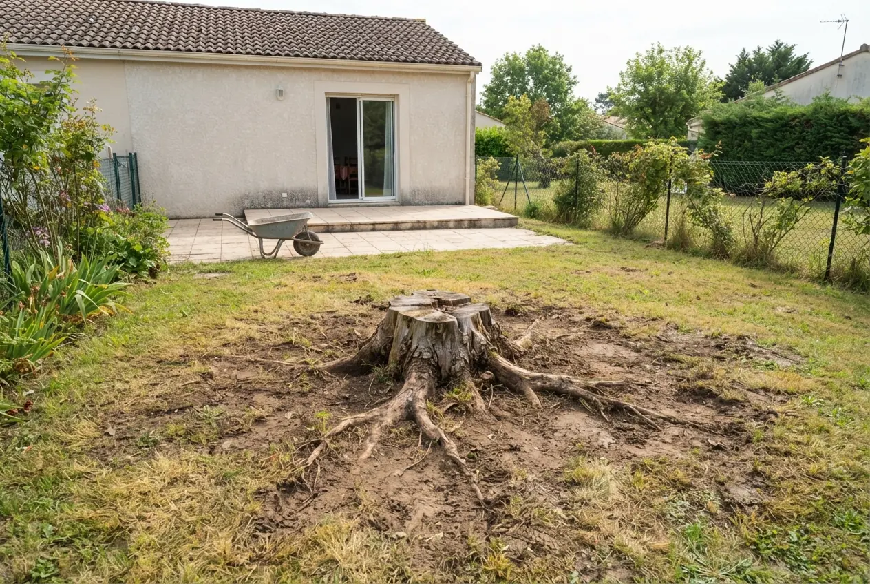 Souche gênante avant rognage à Vouillé
