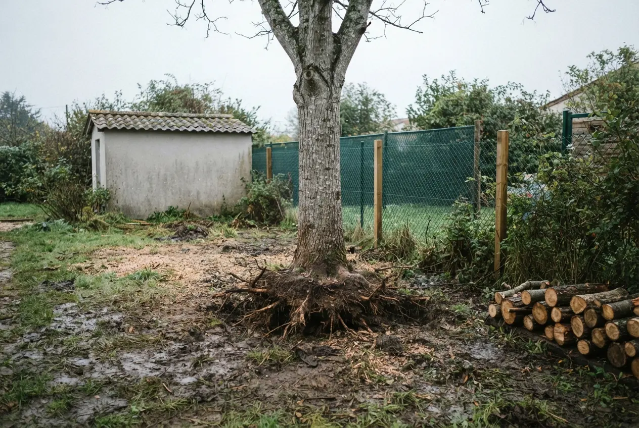 Branche dangereuse suspendue avant intervention à Magné