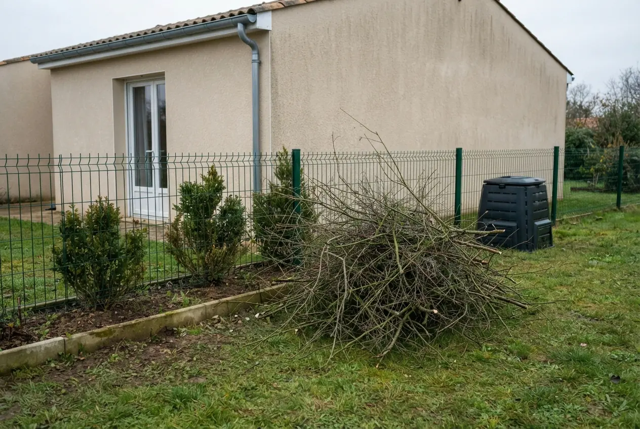 Tas de branches après élagage à Échiré