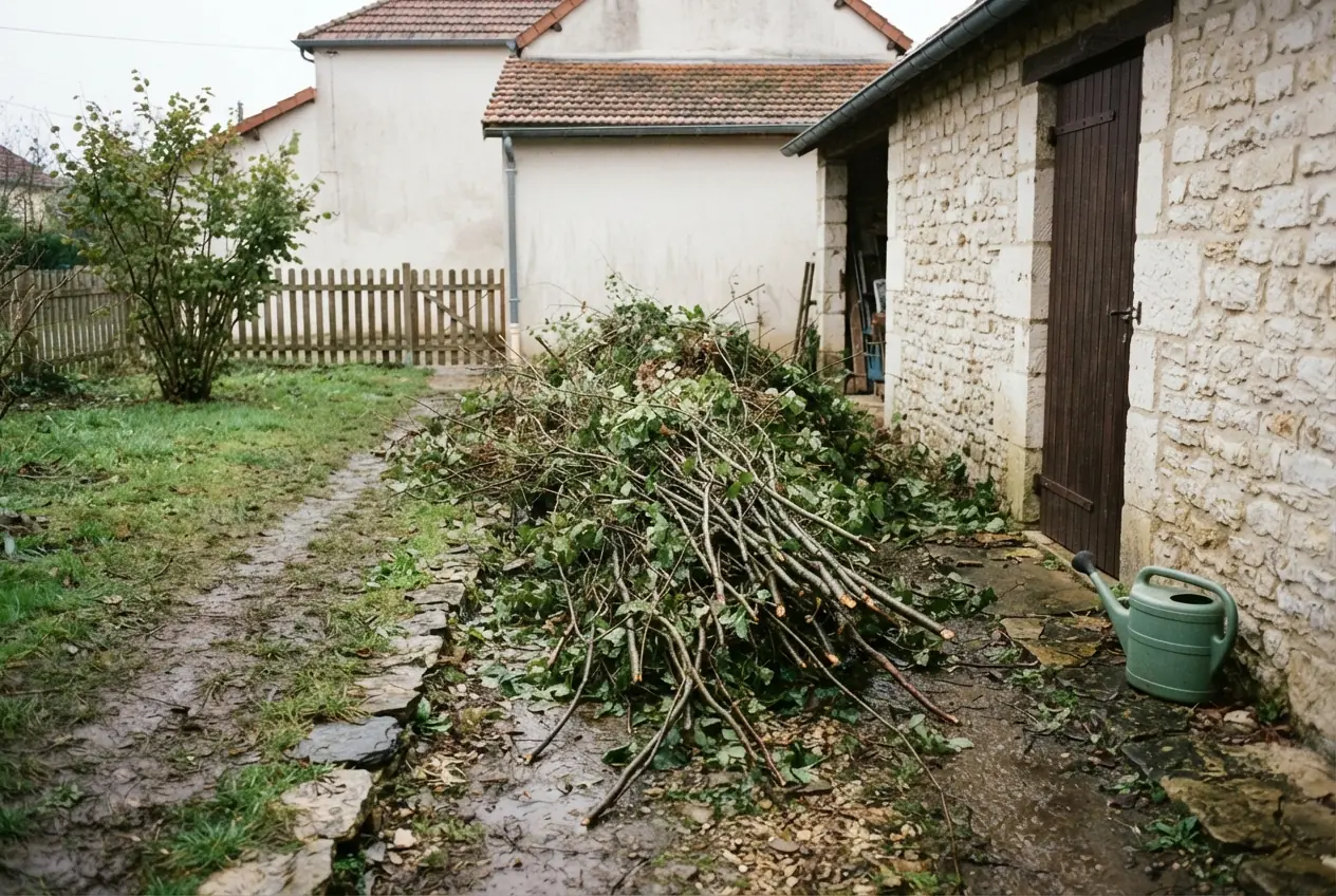 Terrain encombré de déchets verts à Sciecq