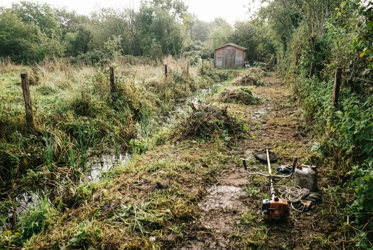 Débroussaillage d'un terrain arboré à Échiré